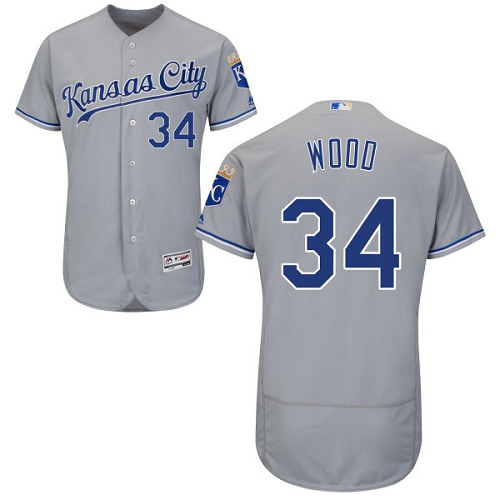 Royals #34 Travis Wood Grey Flexbase Authentic Collection Stitched MLB Jersey - Click Image to Close